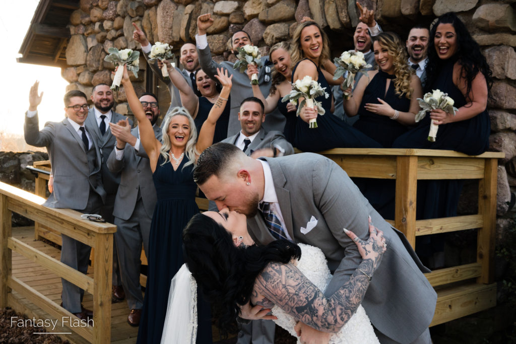 Bride and Groom with Bridal Party At The Stone House