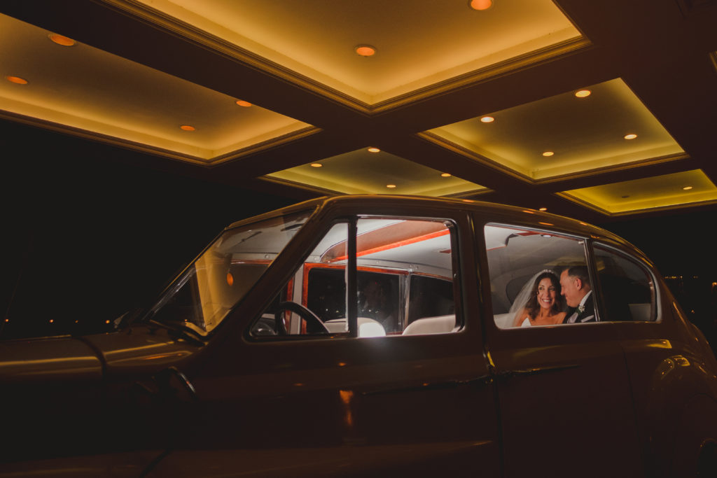 Bride in Back of Limo