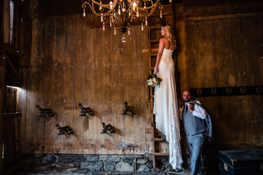 Artistic Wedding Portrait inside the barn at the falkirk estates