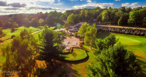 aerial shot of the falkirk estate and country club