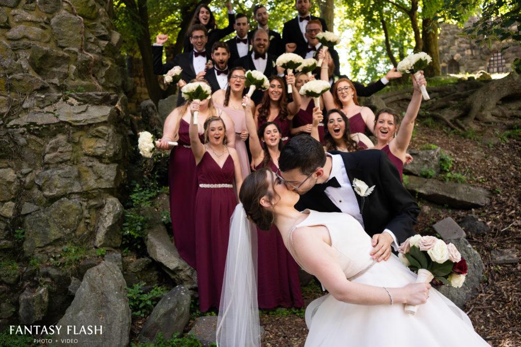 dramatic portrait of bride and groom at Glen Island Park in New Rochelle