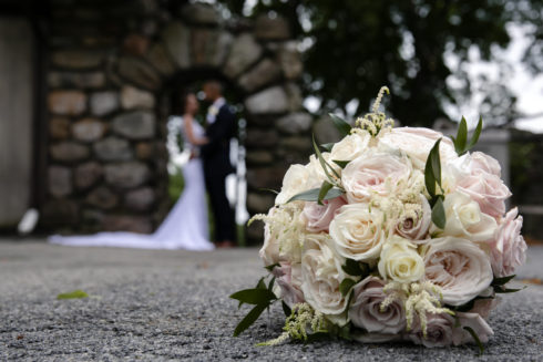 artistic wedding portrait of bride and groom
