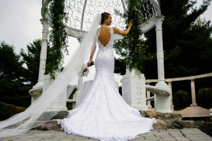 dramatic portrait of bride at falkirk estate