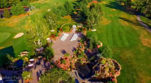 drone footage of the falkirk estate's outdoor ceremony location
