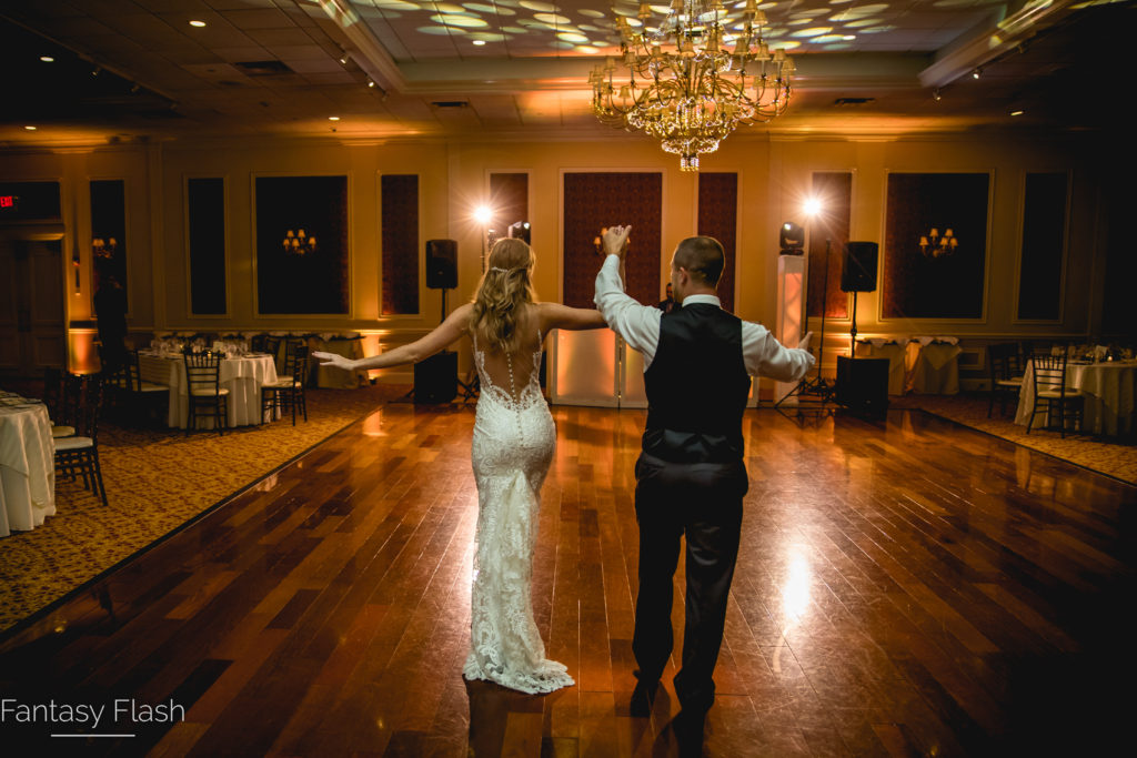 Bride and Groom practicing their first dance inside the Grand Ballroom. 