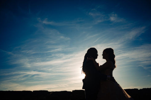silhouette of a bride and groom at le chateau