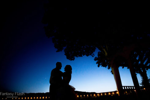 Nighttime Wedding Portrait of Bride and Groom