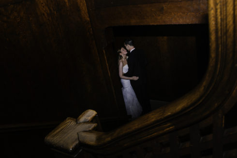 candid moment of a bride and groom together