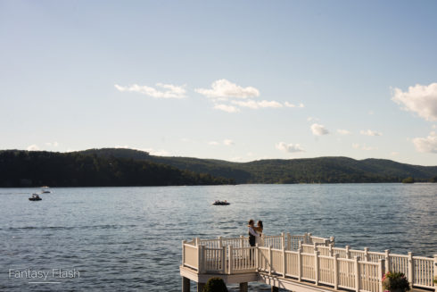 bride and groom on the dock at Lake Candlewood
