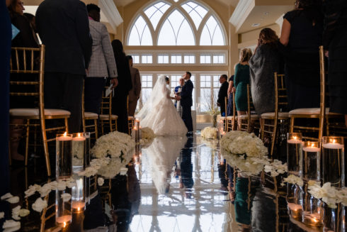 indoor wedding ceremony at Le Chateau in South Salem NY