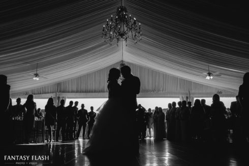 Black and White wedding portrait of first dance