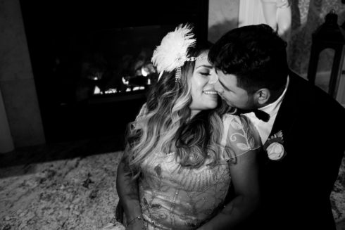 bride and groom kissing