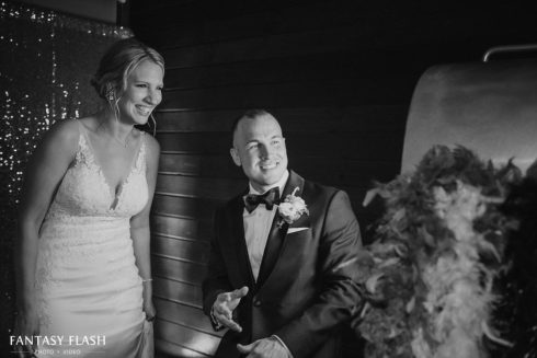 Candid shot of a bride and groom inside the Hollow Brook
