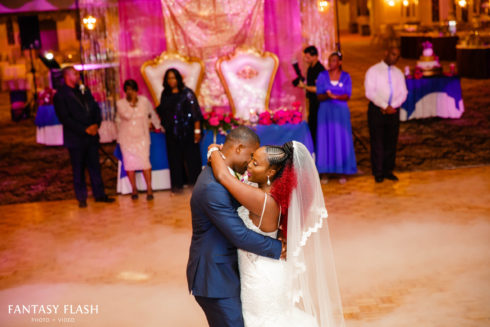 A newlywed couple doing their first dance at Anthonys Pier 9