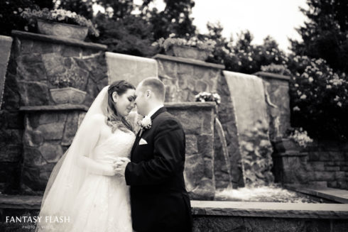 Black and white portrait of a bride and groom at Anthonys Pier 9