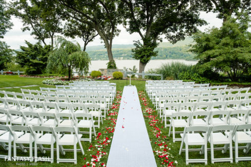An outdoor wedding ceremony setup