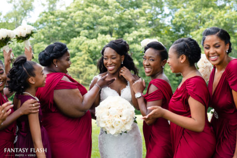 bride with bridesmaids at West Hills Country Club