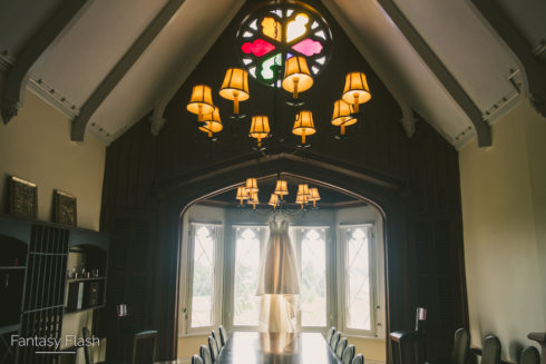 Hanging Wedding Dress at Whitby Castle
