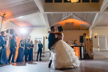 a newlywed couple doing their first dance